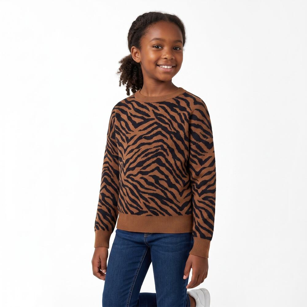 GAP Kids Girls Zebra Animal Print Sweater Brown Black XL 12 100% Cotton